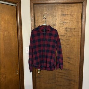 Men's Red and Navy Plaid Shirt